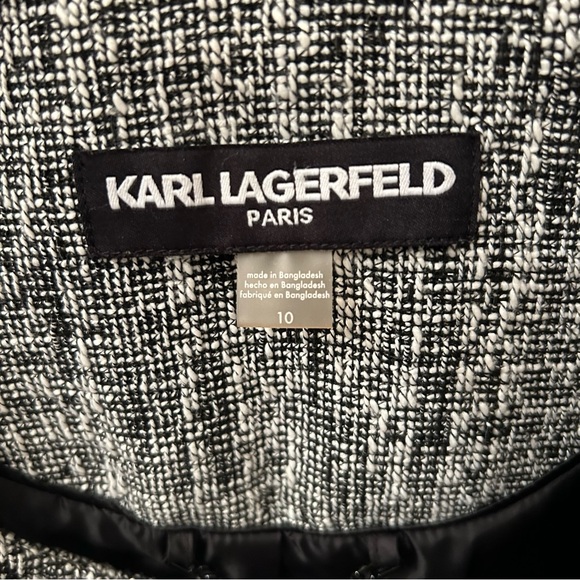 Karl Lagerfeld Black and White Tweed and Fringe Career Blazer Size 10 - Picture 2 of 14